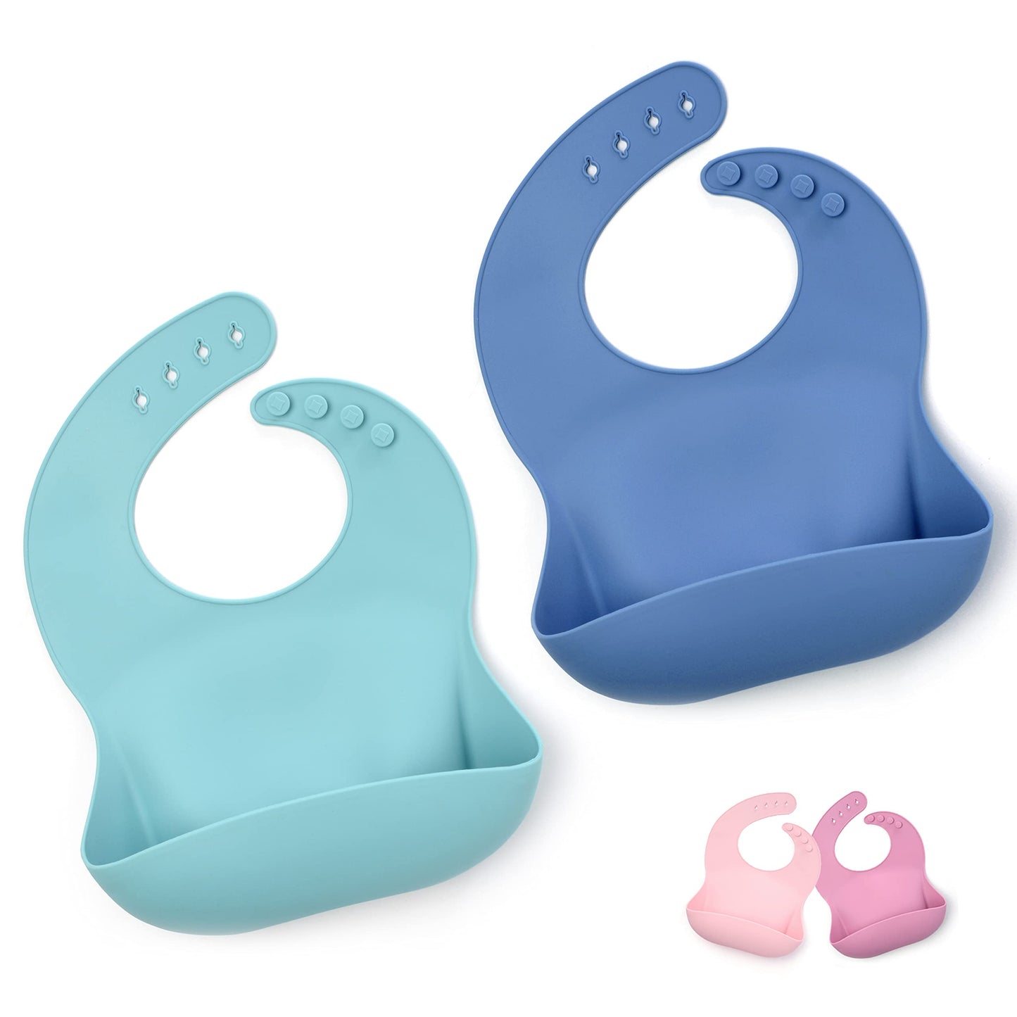 Primastella Silicone Baby Bibs - Soft Adjustable Waterproof Bib Set Of 2 For Babies & Toddlers | Bpa Free