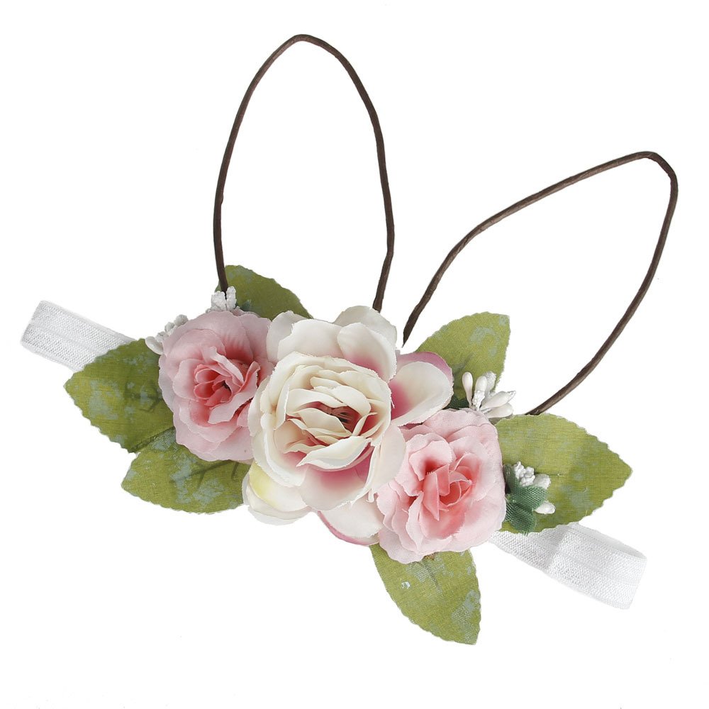 Dreamlily Baby Girls Flower Crown Spring Bunny Headband Woodland Floral Head Piece For Toddler Bb14 (Pink)