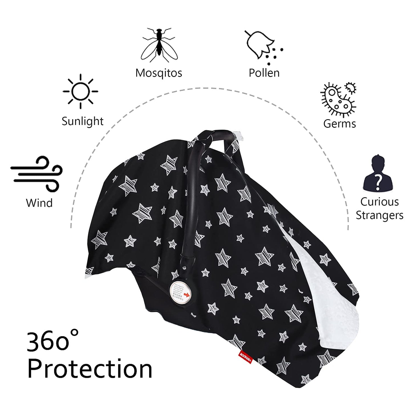 Baby Car Seat Cover For Babies, Opening Black Star Minky Carseat Canopy For Boys Girls, Multiuse Cover For Infant Carseat/Baby C