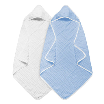 Arnzion Baby Hooded Towels For Babies And Toddlers, Muslin Baby Bath Towel Soft And Absorbency For Boys (Blue.White 2)