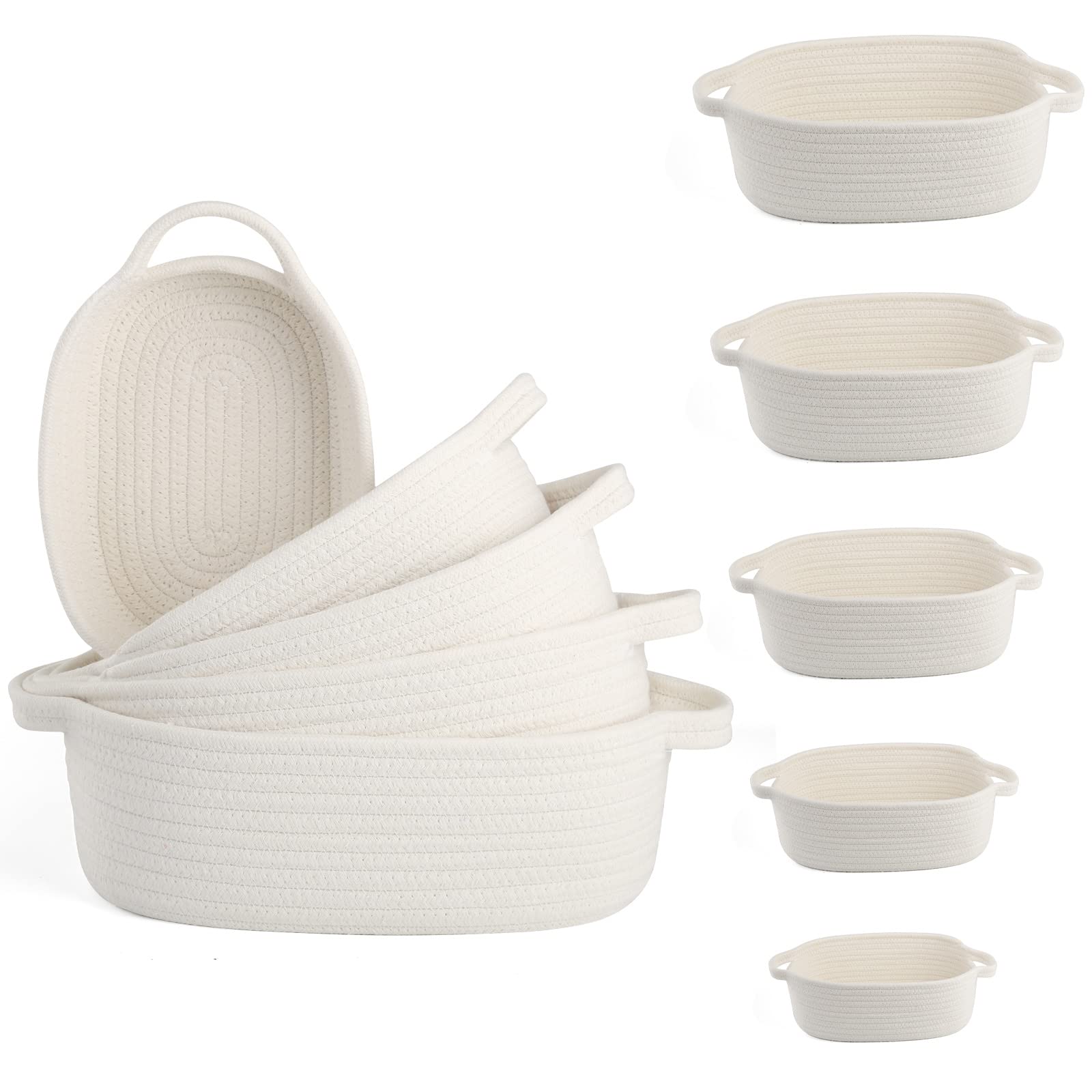 Voowo Set Of 5 Rope Basket, Woven Rope Baskets For Storage, Baskets For Gifts Empty, Small Rope Basket For Organizing, Nursery R