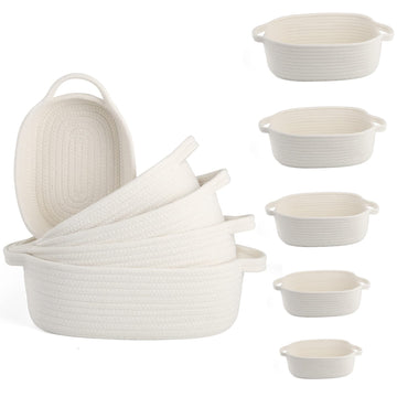 Voowo Set Of 5 Rope Basket, Woven Rope Baskets For Storage, Baskets For Gifts Empty, Small Rope Basket For Organizing, Nursery R