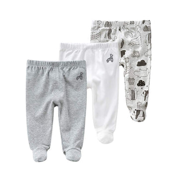 Teach Leanbh Newborn Baby 3 Pack Footed Pants Cotton Embroidery Pringting Casual Leggings 0-12 Months (3-6 Months, Giraffe)