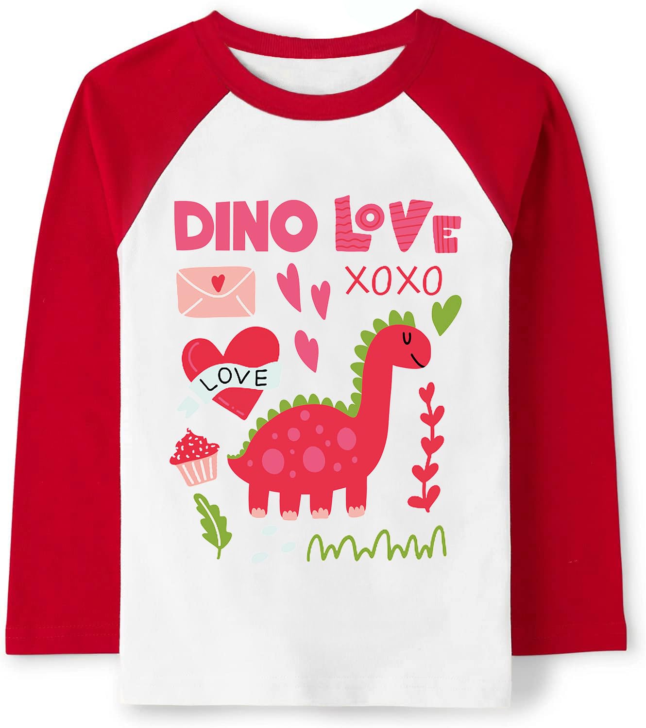 Tkria Little Kids Valentine Day Unisex Baby Raglan Long Sleeve Shirt Dinosaur I Love You Baseball Patchwork Shirt 2 Years