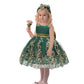 Baby Princess Girls Embroidery Dresses Toddler Lace Ruffles New Year Easter Tutu Dress With Headwear (Dark Green,80)