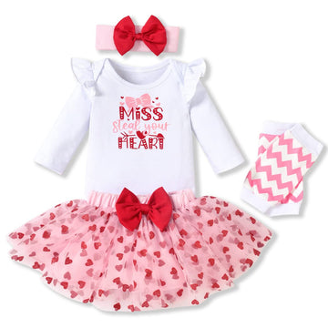 Aalizzwell 0-3 Months Baby Girls Valentines Day Outfit Infant 1St Valentines My Tulle Skirt Heart Clothes With Leg Warmers Cloth