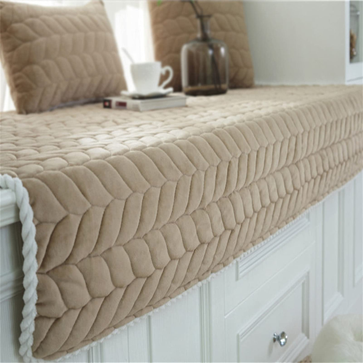 JeogYong Thick Plush Bay Window Mat NonSlip Crystal Velvet Bay Window Cushion Pad, Modern Windowsill Bench Seat Cushion for Ind