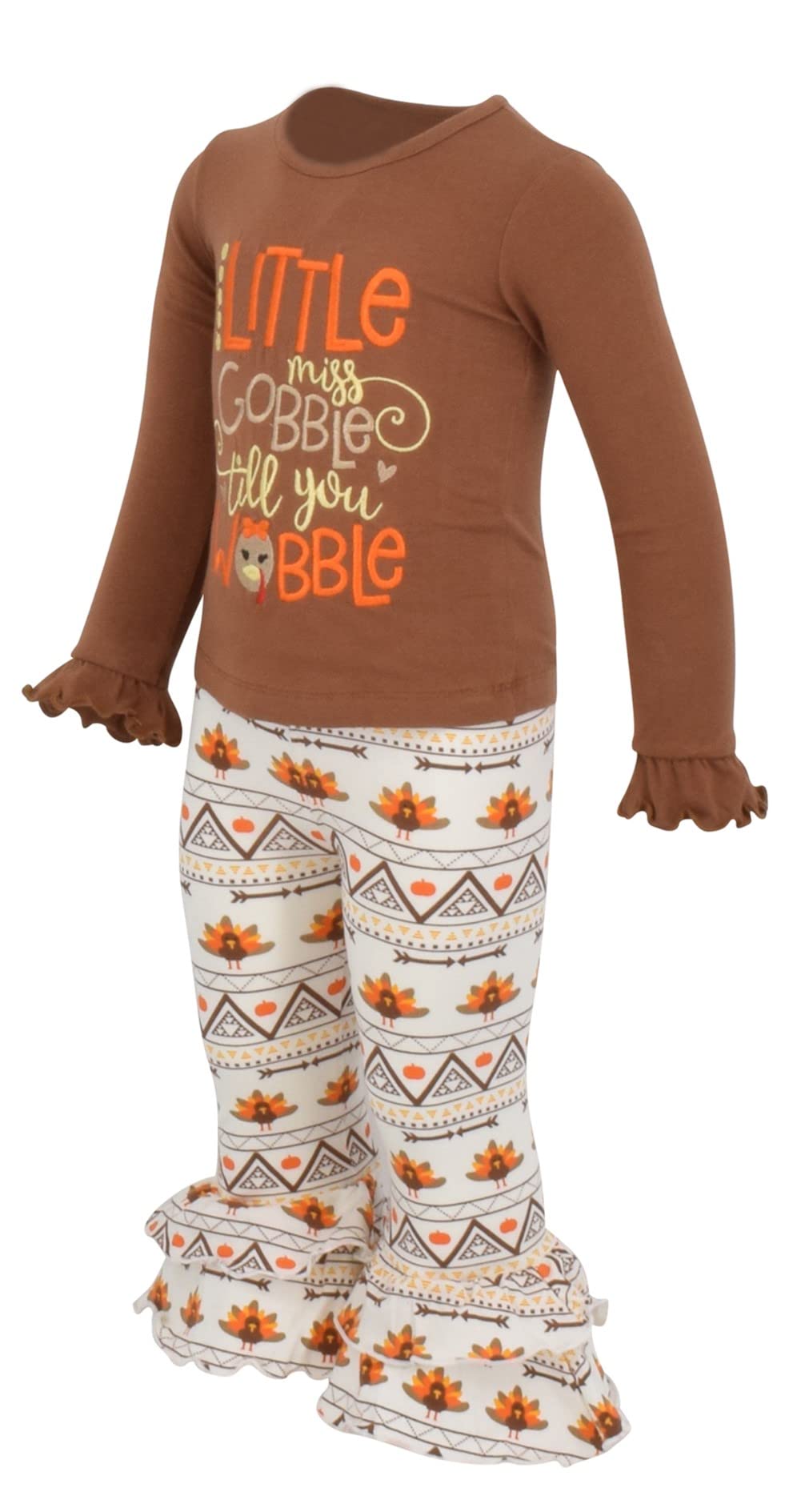 Unique Baby 2 Piece Girls Double Ruffle Leggings And Long Sleeve Shirt Clothes Set Kid And Toddler Girl Thanksgiving Outfit (3 Y