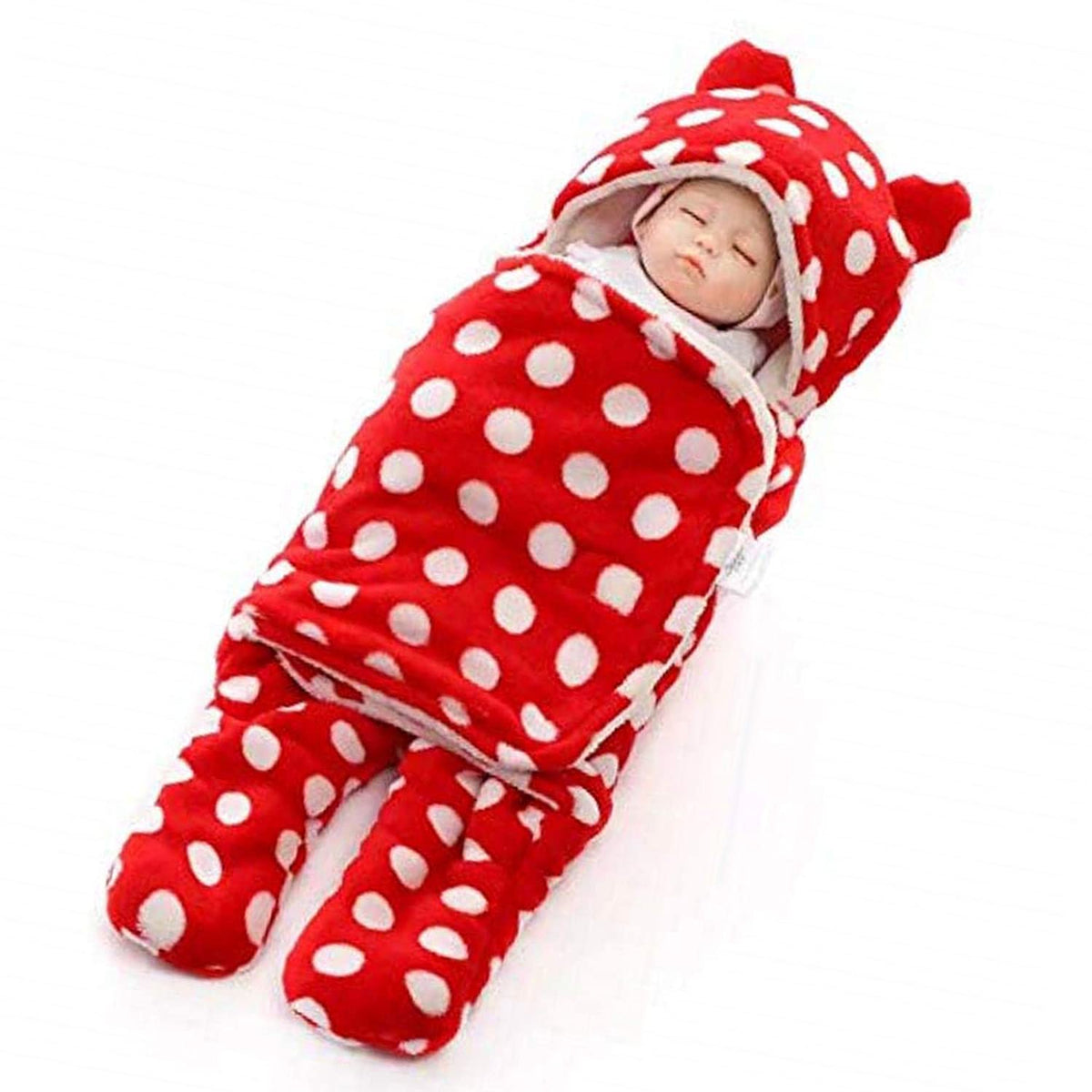 NAMAN Newborn Plush Swaddle, Hodded Blanket, Sleeping Bag, Warm and Soft Swaddle Wrap for Baby boy and Baby GirlRed