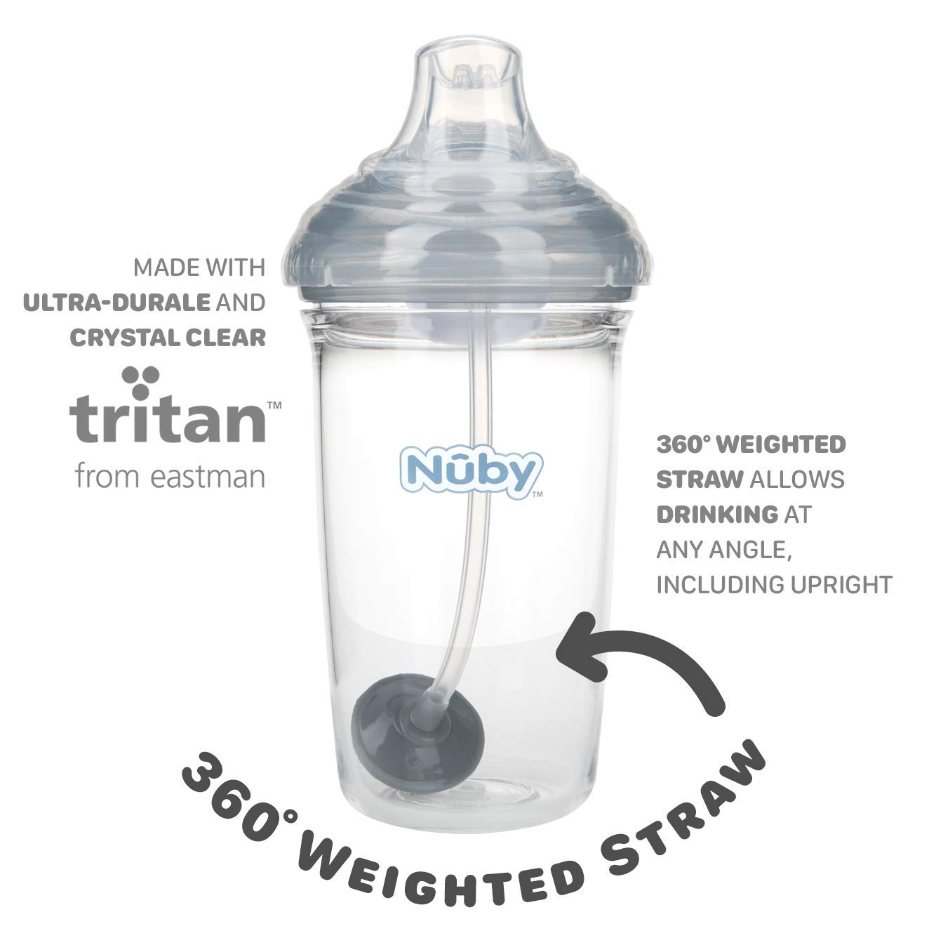 Nuby Tritan No-Spill Trainer Cup With Silicone Spout & 360 Weighted Straw With Hygienic Cover
