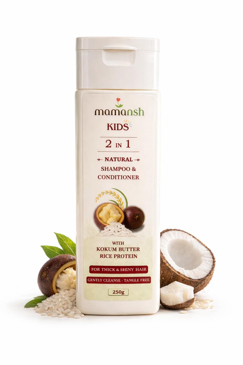 Mamansh 2-In-1 Kids Natural Shampoo And Conditioner | Kokum Butter, Rice Protein & Pro-Vitamin B5 | Tear Free | For Untangled, S
