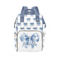 Workvalor Blue Bow Personalized Diaper Bag with Custom Name - Custom Baby Tote Backpack for Mom, Unique Gift for New Parents, Ba