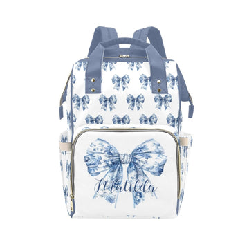 Workvalor Blue Bow Personalized Diaper Bag with Custom Name - Custom Baby Tote Backpack for Mom, Unique Gift for New Parents, Ba