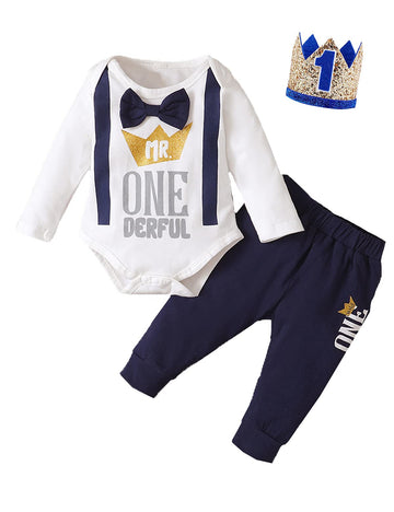 1St Birthday Outfit Boy Mr Onederful Birthday Outfit Baby Boy First Birthday Clothes (White,12-18 Months)