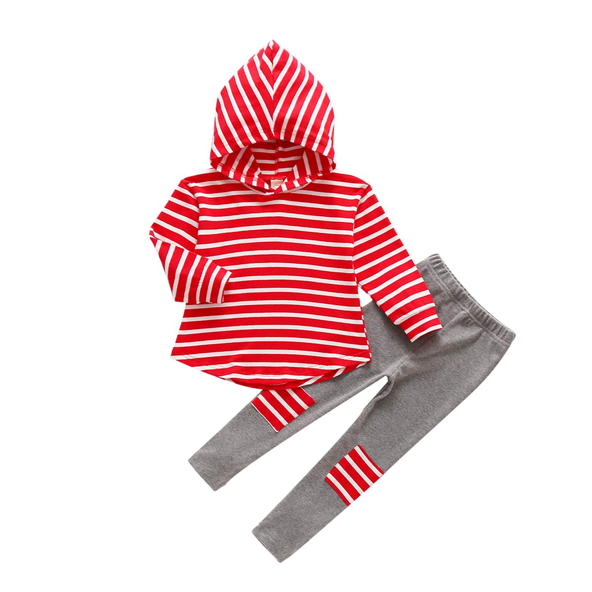 Ritatte Toddler Girl Fall Outfits Striped Hoodie Pants 2PCS Sweatsuit Set Kids Baby Winter Clothes Jogging Suits for 2-6Y (Red, 