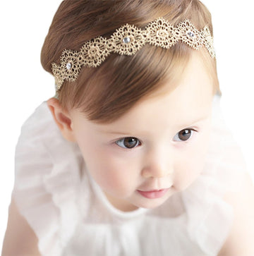 Danmy Baby Girl Super Elastic Headband,Cotton Lace Toddler Hair Band,Infant Soft Turban Hair Accessories Set (Gold 1Pcs)