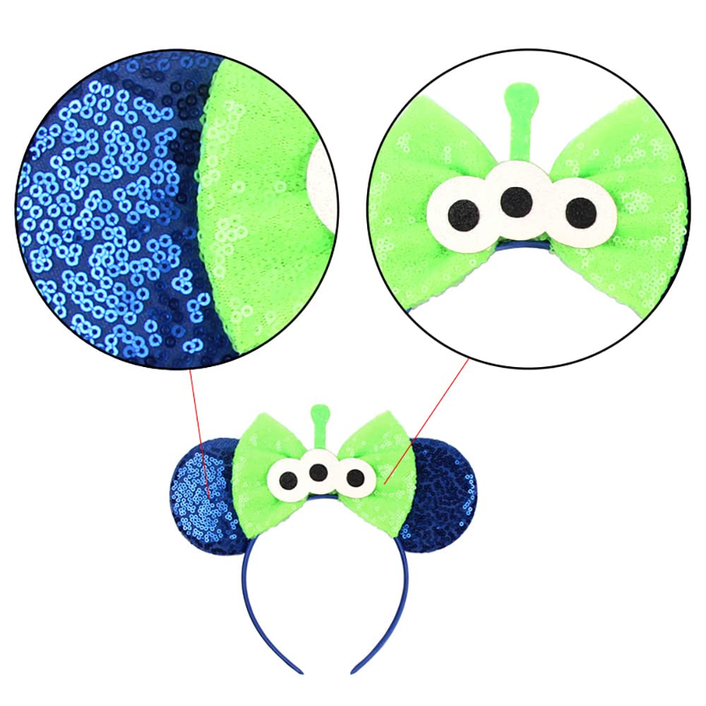 Jiahang Green Monster Mouse Ears Headband Sequin Et Bow, Halloween Gilltering Costume Festival Hair Band, Party Decoration Photo