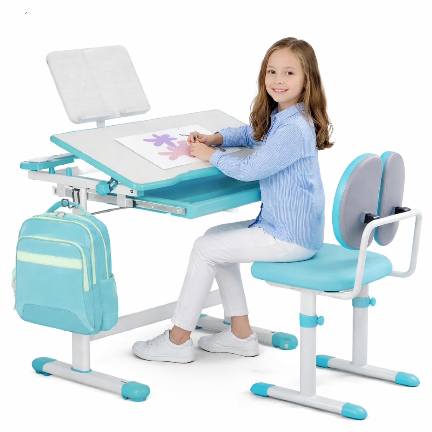 Metreno Kids Study Table Chair 512Years Adjustable Height With Storage Functional Desk And Chair Set Tiltable Study Table For K