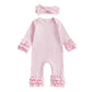 Fiomva Baby Girl Fall Outfits Newborn Ribbed Knit Romper Coming Home Outfit Infant Ruffle Jumpsuit Valentines Clothes (D Ribbed