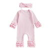 Fiomva Baby Girl Fall Outfits Newborn Ribbed Knit Romper Coming Home Outfit Infant Ruffle Jumpsuit Valentines Clothes (D Ribbed