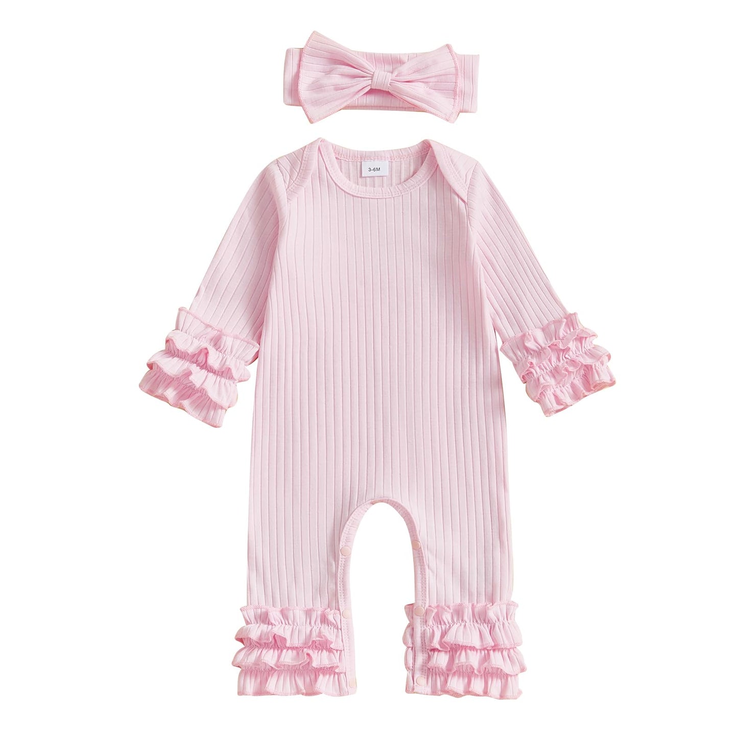 Fiomva Baby Girl Fall Outfits Newborn Ribbed Knit Romper Coming Home Outfit Infant Ruffle Jumpsuit Valentines Clothes (D Ribbed