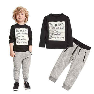 Modntoga Toddler Kids Boys Autumn And Winter Clothes Set Letter Print 2 Pieces Set Boys Cotton Clothing Set (Black+Gray, 5-6X)