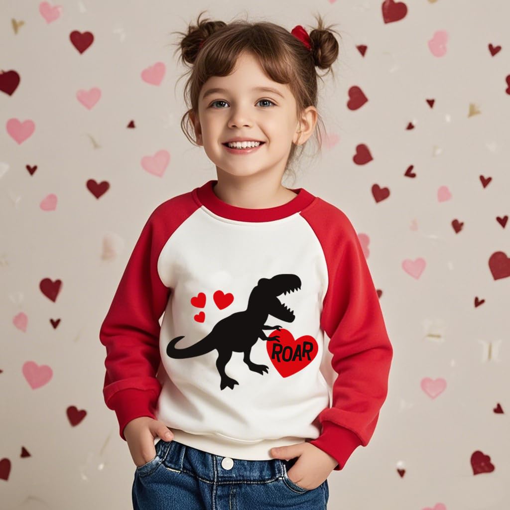 Xfsjgna Valentines Sweatshirts 4T Boys Girls Valentine'S Day Dinosaur Heart Graphic Shirt Toddler Kids Long Sleeve Tops Red