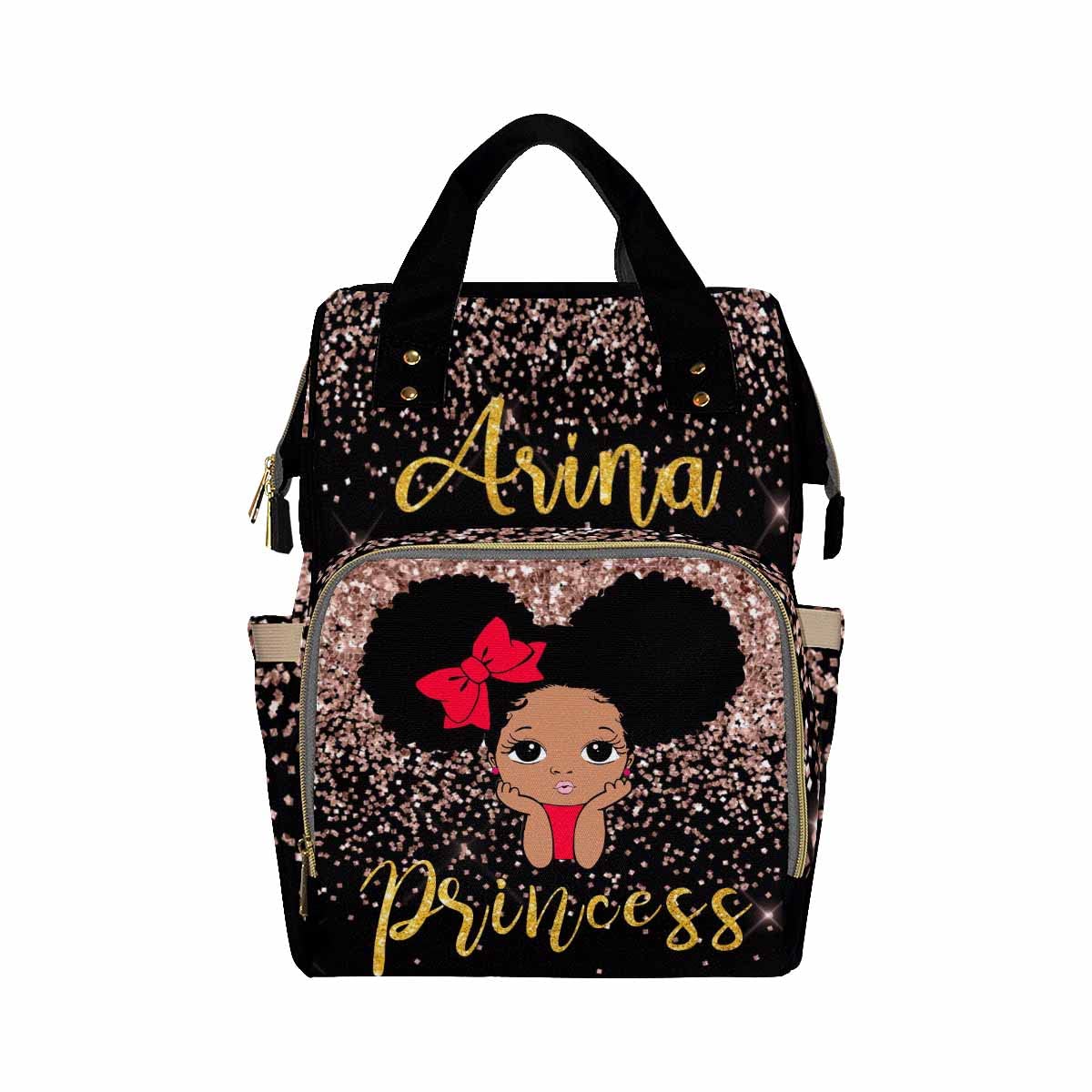 Artsadd Personalized Baby Bag Large Capacity Diaper Bags, Pink Glitter Dot Daypack Custom Name Backpack Casual Daypack Bag Nappy