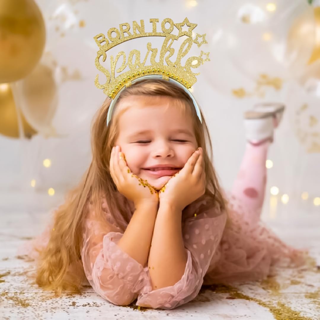 Wanna Party Born To Sparkle Headband For Kids And AdultsNewborn Birthday Gifts Headpiece For Baby Shower/Graduation Party Headb