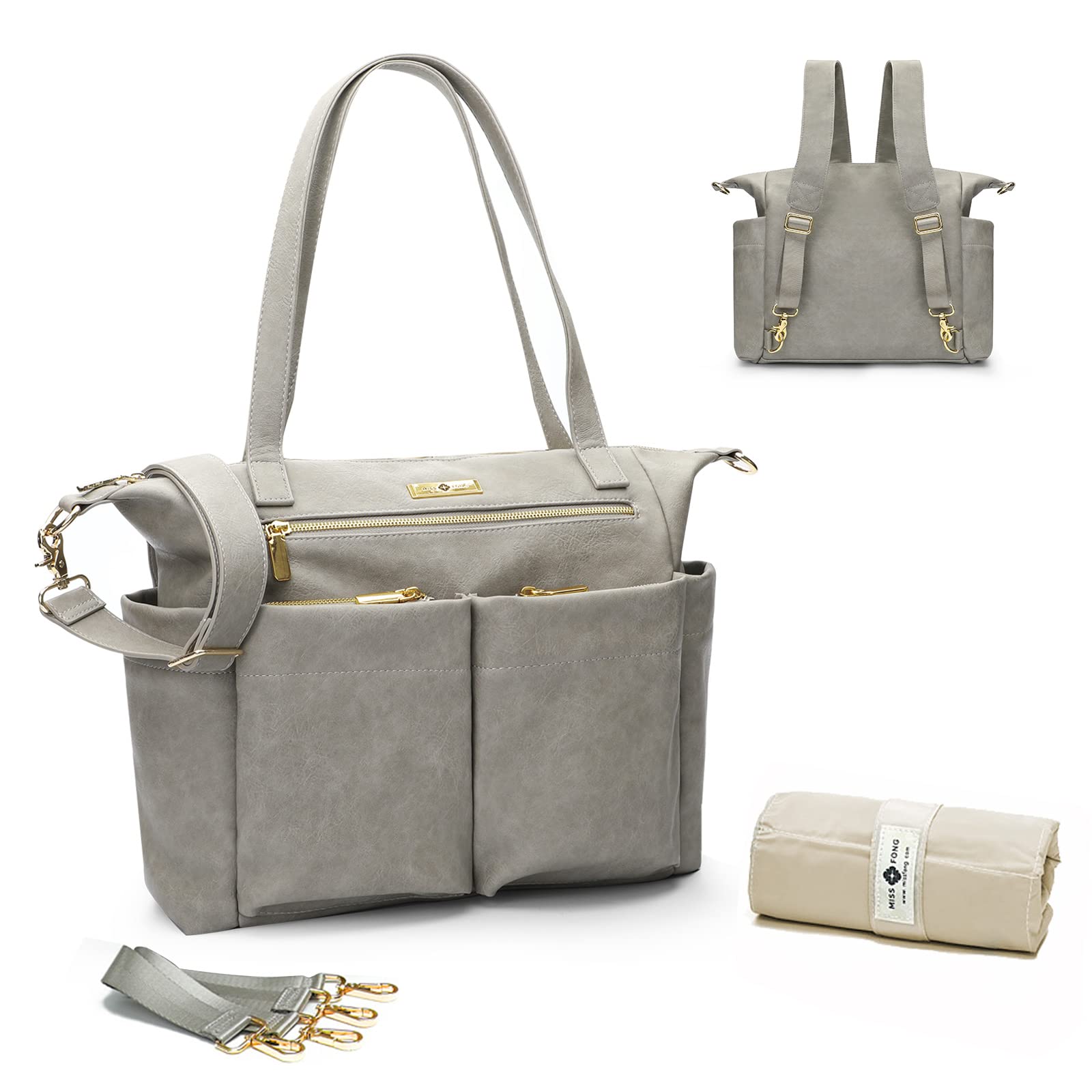 Miss Fong Diaper Bag Tote Baby Bag Leather Diaper Bag Backpack Large Diaper Tote Bag For Girls & Boys Diaper Bag Purse With 11 D
