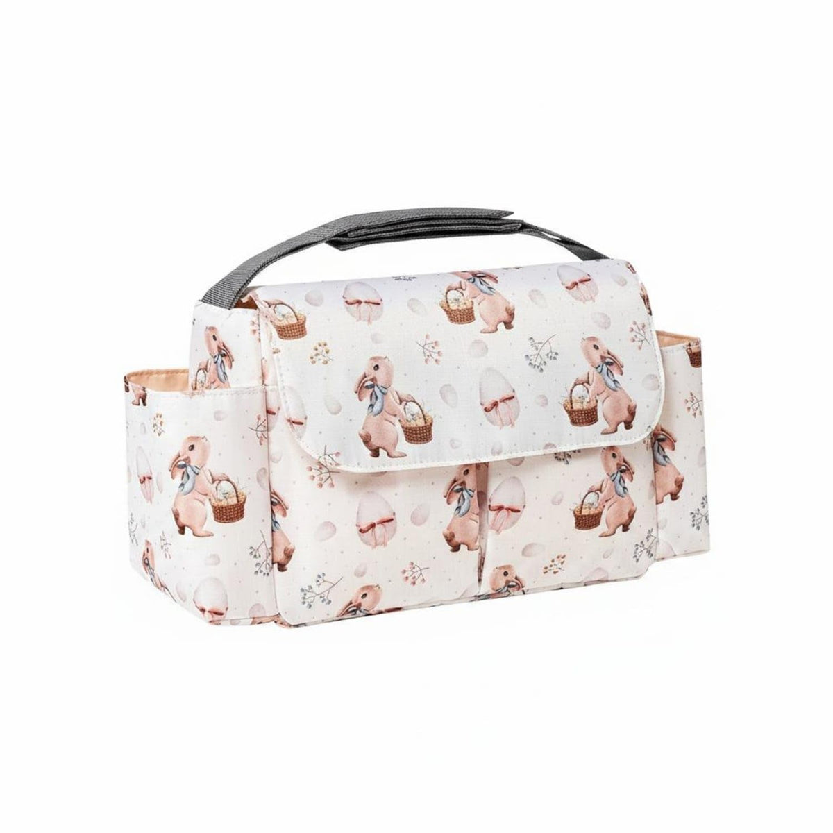 SNAPPSY Removable Divider Baby Stroller Organizer Bag Strap Fastenings Stroller Organizer Bag Side Pockets FlapTop, Easter Bunn