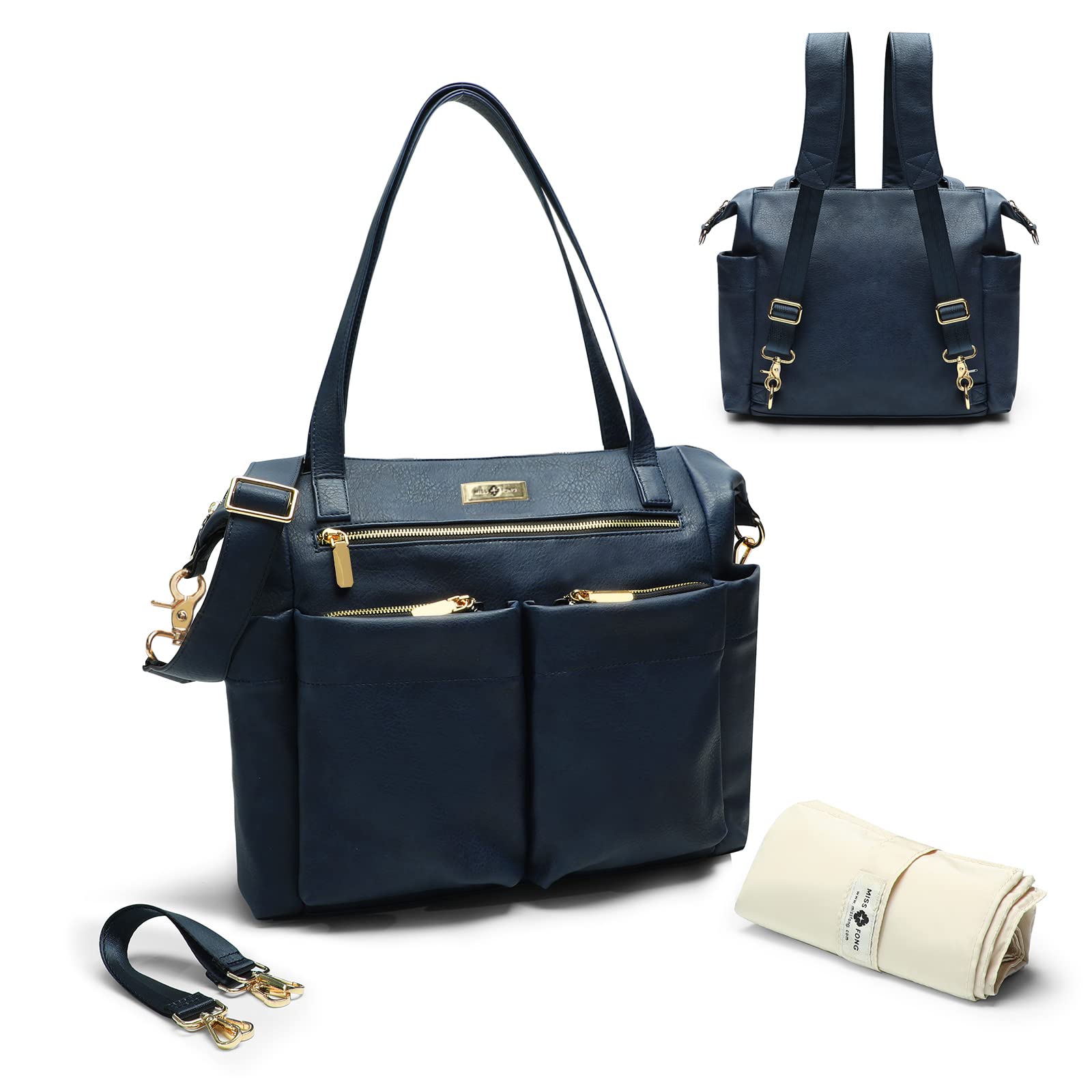 Miss Fong Diaper Bag Tote Baby Bag Leather Diaper Bag Backpack Large Diaper Tote Bag, Diaper Bag Purse With 11 Diaper Bag Organi