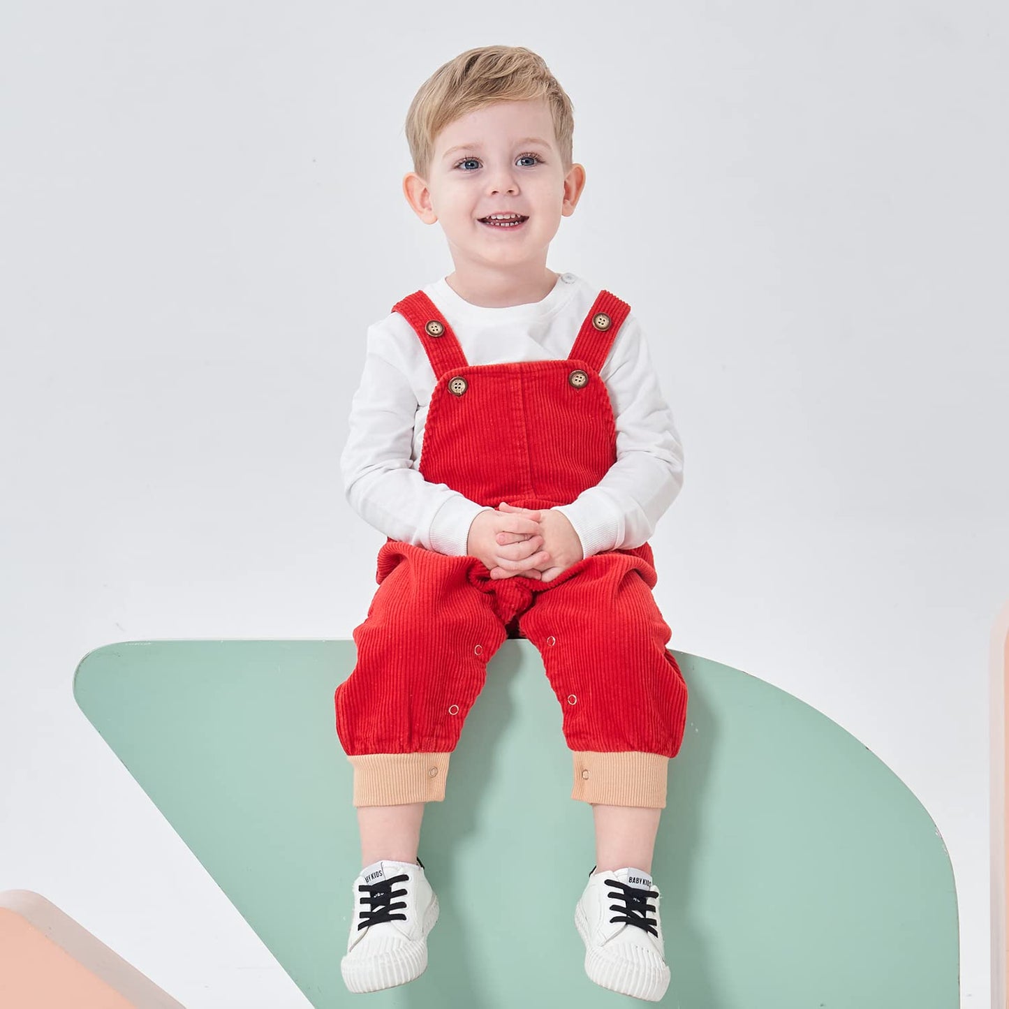Volunboy Baby Boys Corduroy Overalls Kids Bib Pants Suspender Trousers Toddler Strap Jumpsuit Bottom Outfit (Red, 9-12 Months)