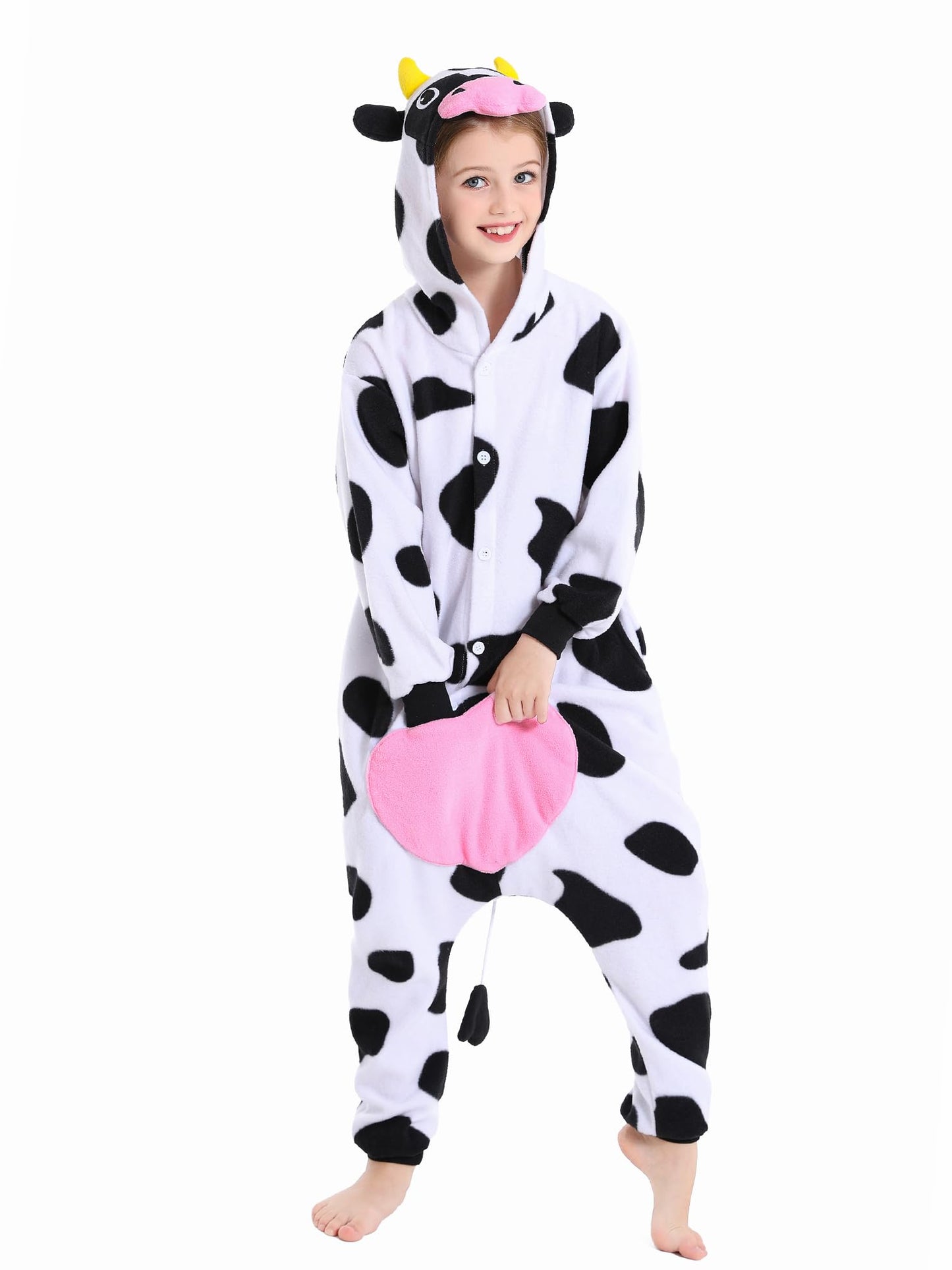 Canasour Cow Onesie Kids Halloween Cosplay Costume Girls One Piece Pjs Anime Unisex Hoodie Pajamas For 10-12 Years Boys Party Py