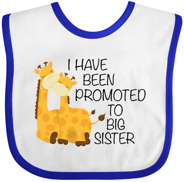 Inktastic I Have Been Promoted To Big Sister Baby Bib White And Royal 276B7