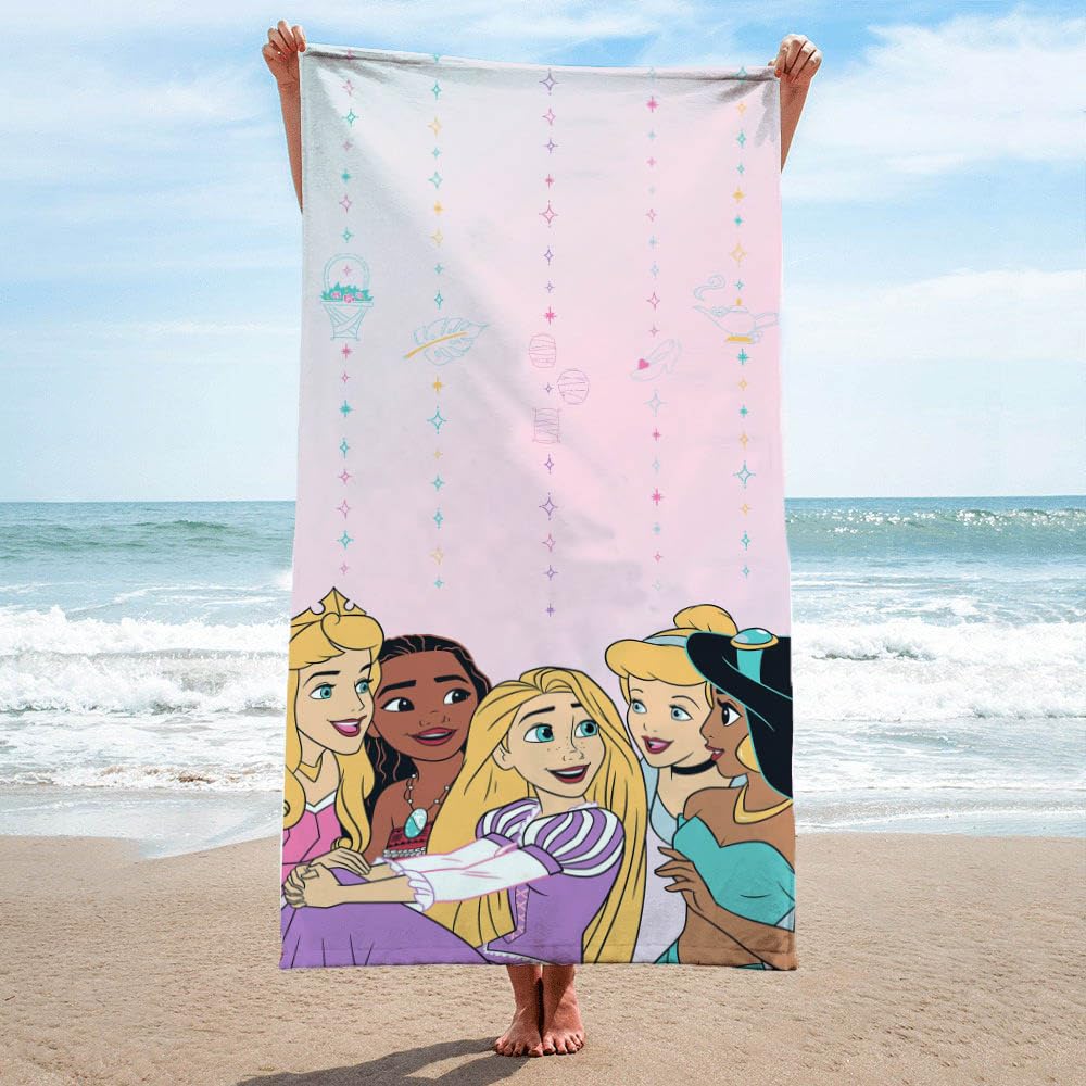 Disney Princess Kids Bath Pool Beach Towel - Super Soft & Absorbent Moana, Cinderella, Jasmins & Rapunzel 100% Cotton Towel, Mea
