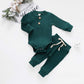 Baby Newborn Girls Boys Long Sleeve Clothes Striped Romper & Pants Set Infant Fall Winter Cotton Outfits (B-Green, 0-6 Months)