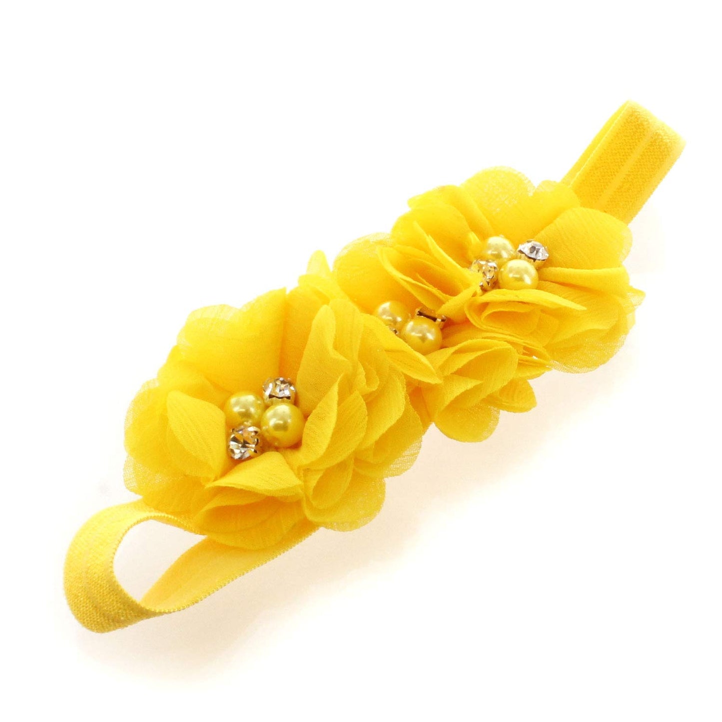 My Lello Baby Flower Headbands Fabric Beaded Trio Stretchy Elastic Pair (Apple Green/Yellow)