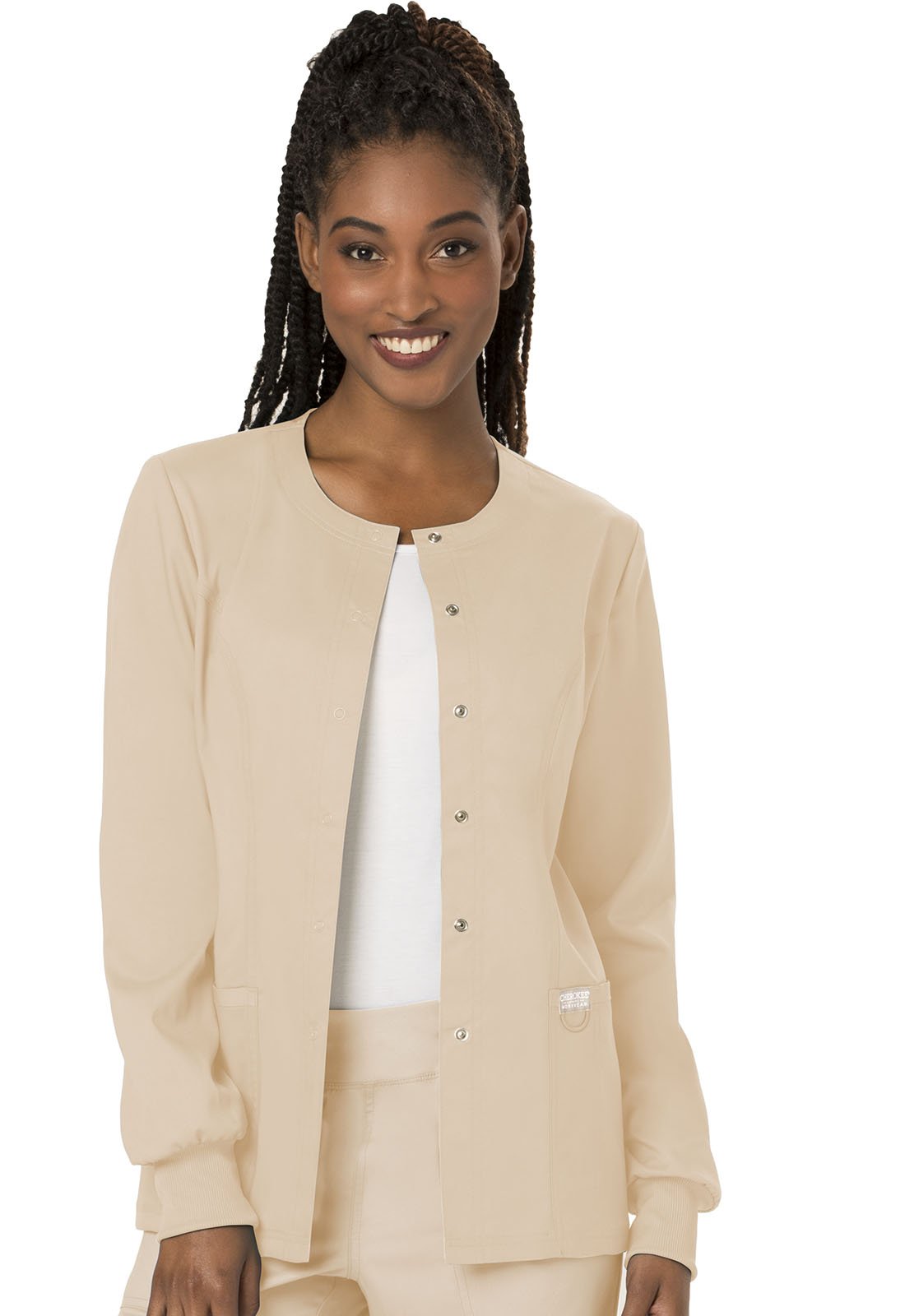 Snap Front Scrub Jackets For Women, Workwear Revolution Soft Stretch Ww310, Xl, Khaki