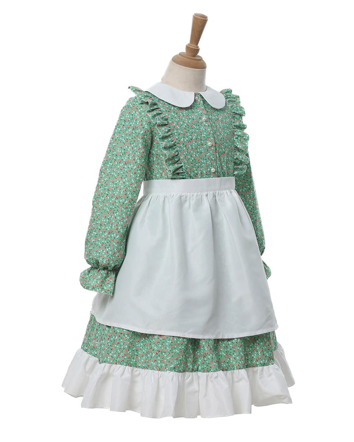Nuoqi Prairie Dresses For Girls Pioneer Girl Laura Ingalls Wilder Costume With Apron 6-7 Green