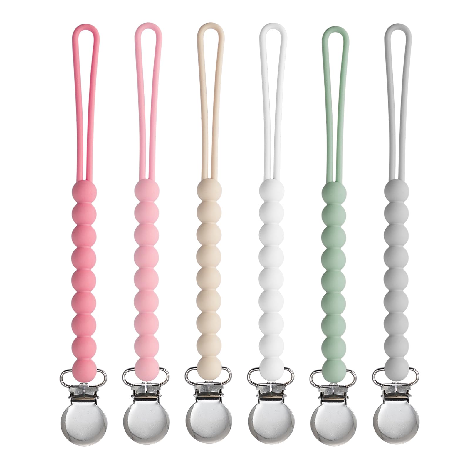 Pacifier Clip for Baby Girls Boys - MORIBOX 6 Pack Paci Clip Soothie Baby Binky Holder for Shower Gift Birthday