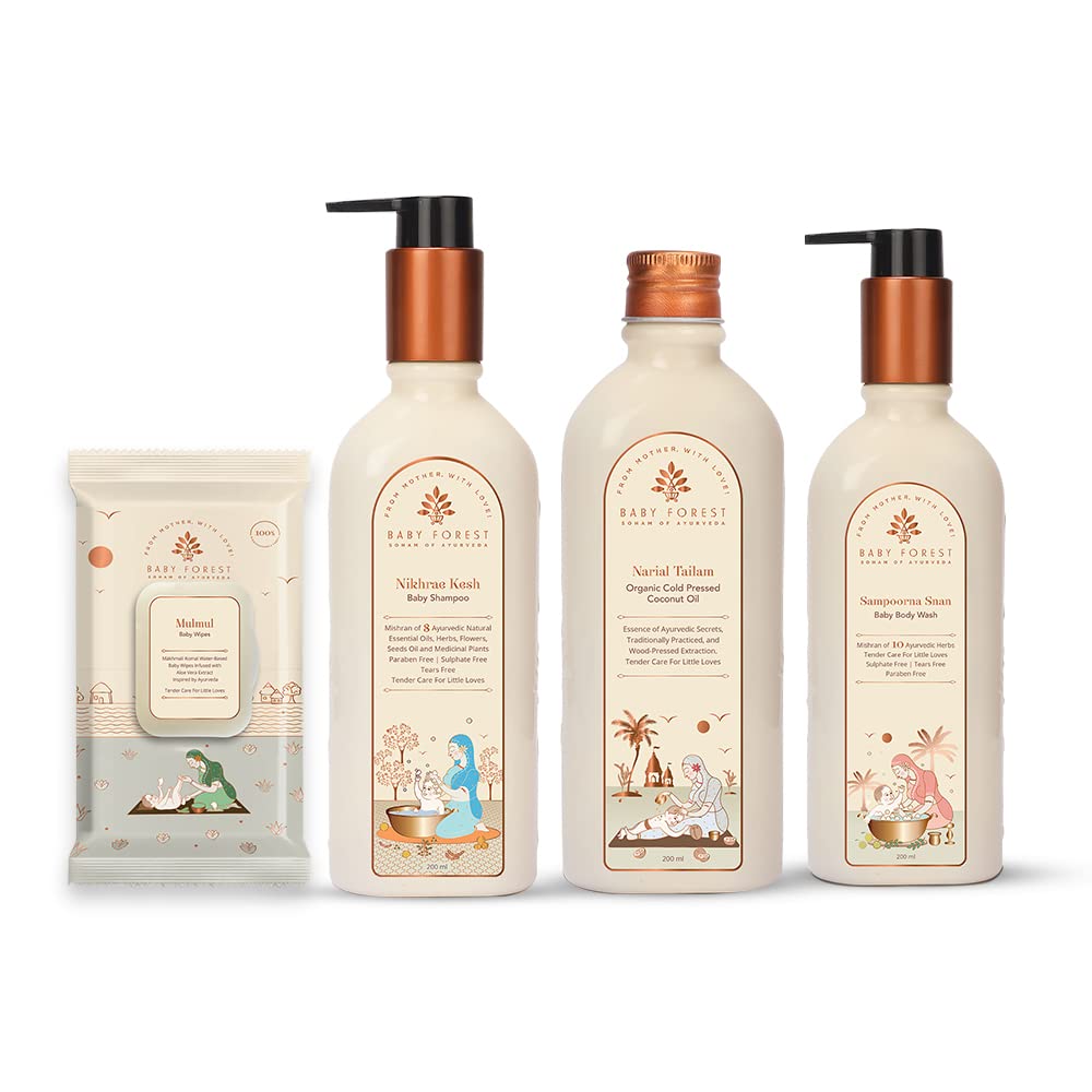 Baby Forest Holistic Baby Care Kit | Sampoorna Snan Body Wash, Nikhrae Kesh Shampoo, Narial Tailam Organic Cold Pressed Coconut 
