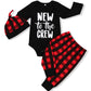 Tuemos Newborn Baby Boy Girl Clothes Little Man Long Sleeve Romper,Plaid Pants + Cute Hat 3Pcs Outfit Set, Ab-Black, 0-3 Months