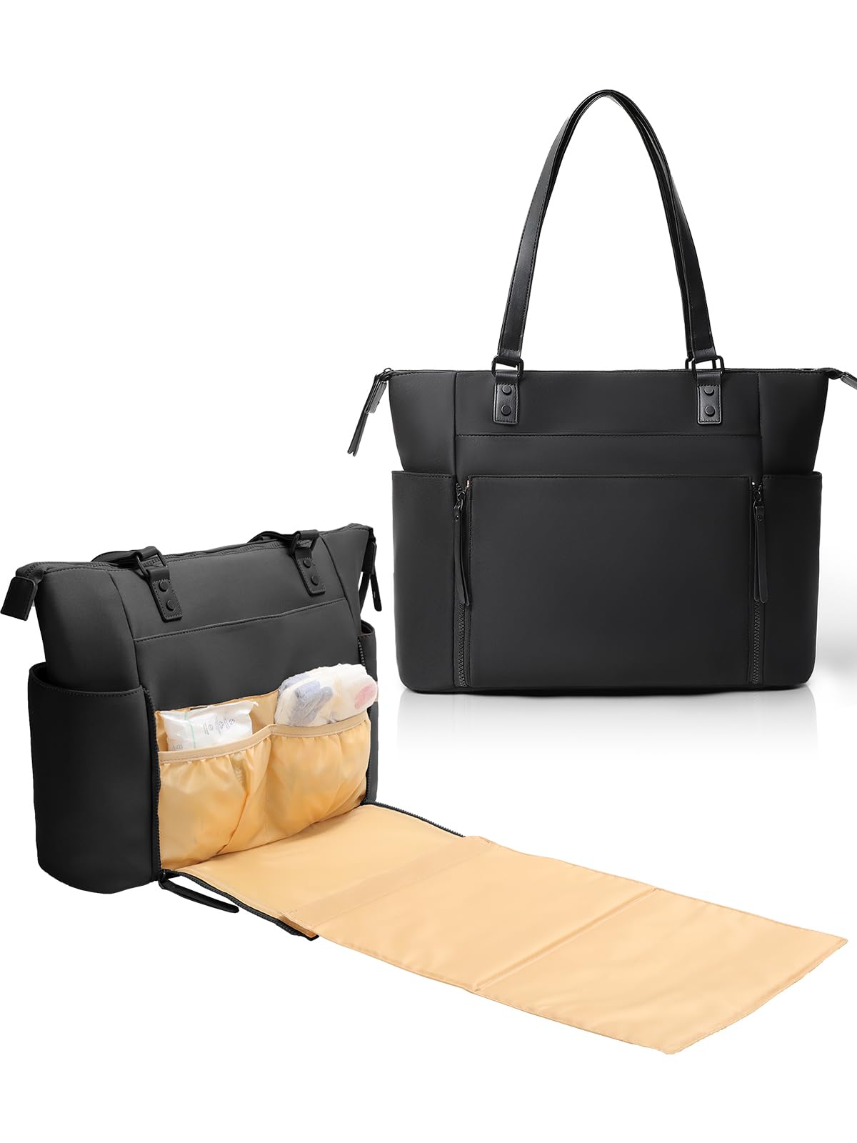 Mominside Neoprene Diaper Bag Tote, Diaper Bag Backpack With Changing Station,14 Pockets Large Capacity Travel Baby Bag For Mom,