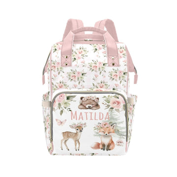 Workvalor Custom Floral Animals Baby Diaper Bag with Name - Personalized Nursing Travel Tote Backpack for Mom or Dad, Custom Nam