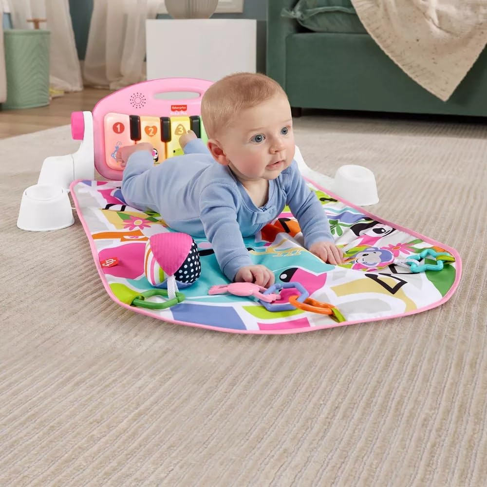 Fisher-Price Glow & Grow Kick And Play Gym - Pink Baby Playmat With 4 Ways To Play, Smart Stages Learning, 10 Linkable Toys, And
