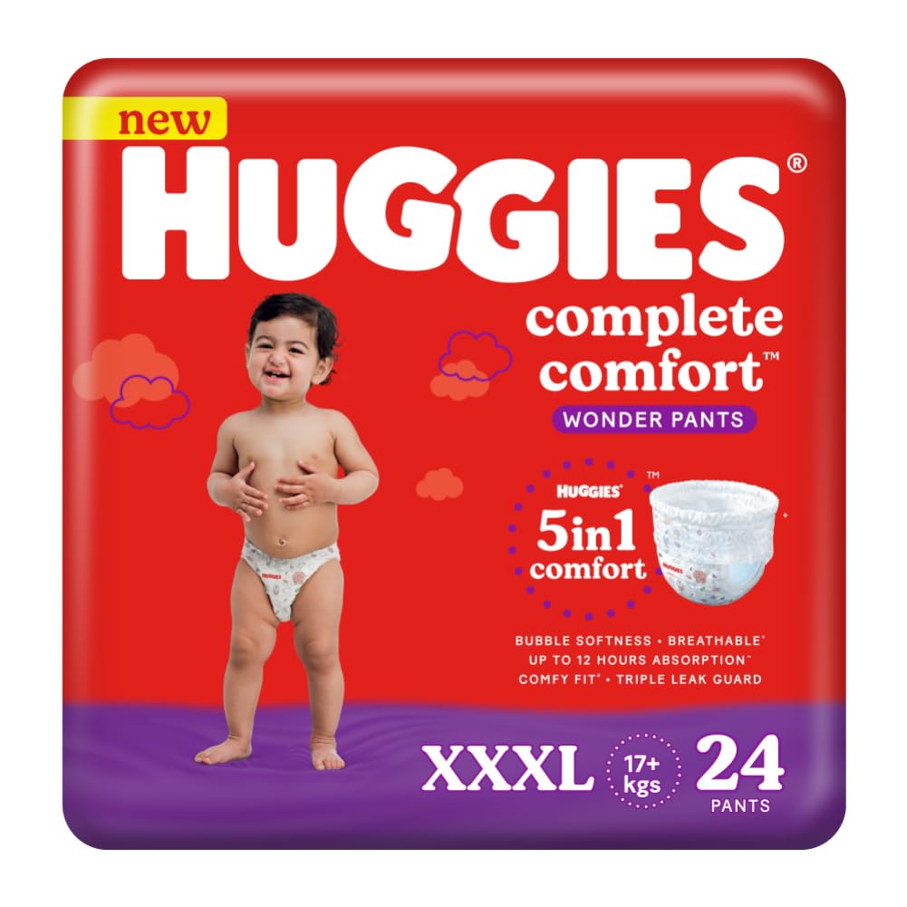 Huggies Complete Comfort Wonder Pants Triple Extra Large (Xxxl) Size (17 Kgs+) Baby Diaper Pants, 24 Count|5 Benefits In 1 Diape