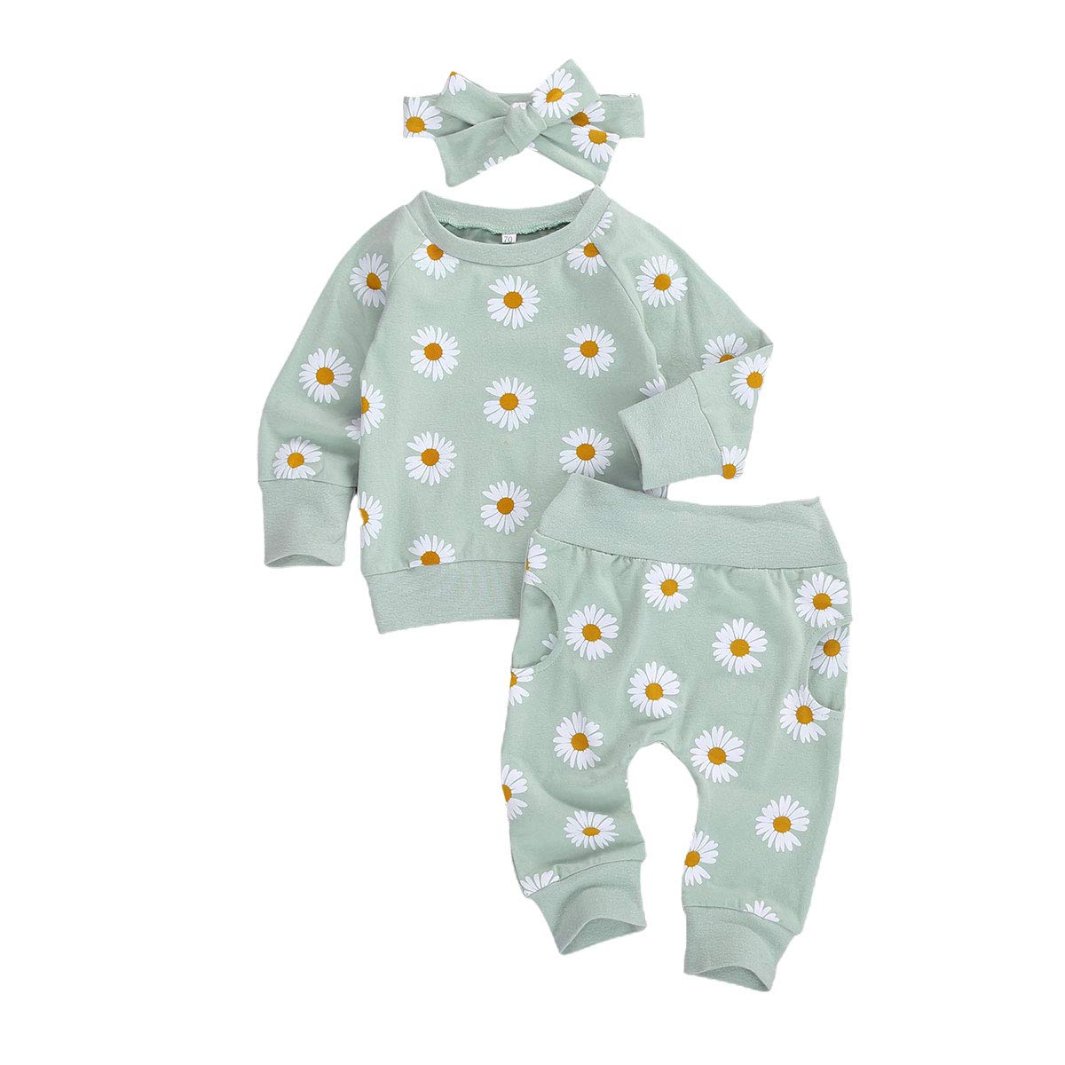 3Pcs Baby Girl Outfits Daisy Sweatshirt + Pants + Headband Infant Fall – Cutebab WBBAPB095SNZQMC