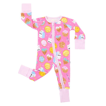 Little Sleepies Baby Girls Pajama, Bamboo Viscose Zippy Pjs, Pink Cookies & Milk, 12-18M