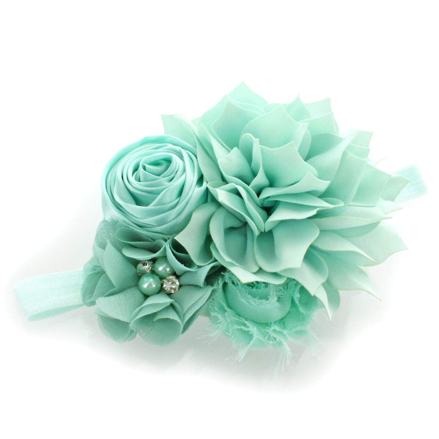 My Lello Baby Headband Shabby Fabric Flower Cluster Stretchy Elastic Mineral Ice